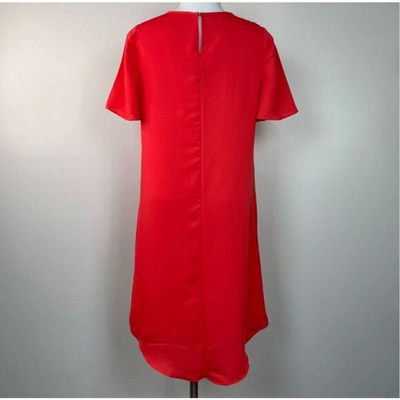 BCBGMaxazria Shift Dress Poppy Orange Cascading Ruffle Short Sleeve Size M - Picture 6 of 9